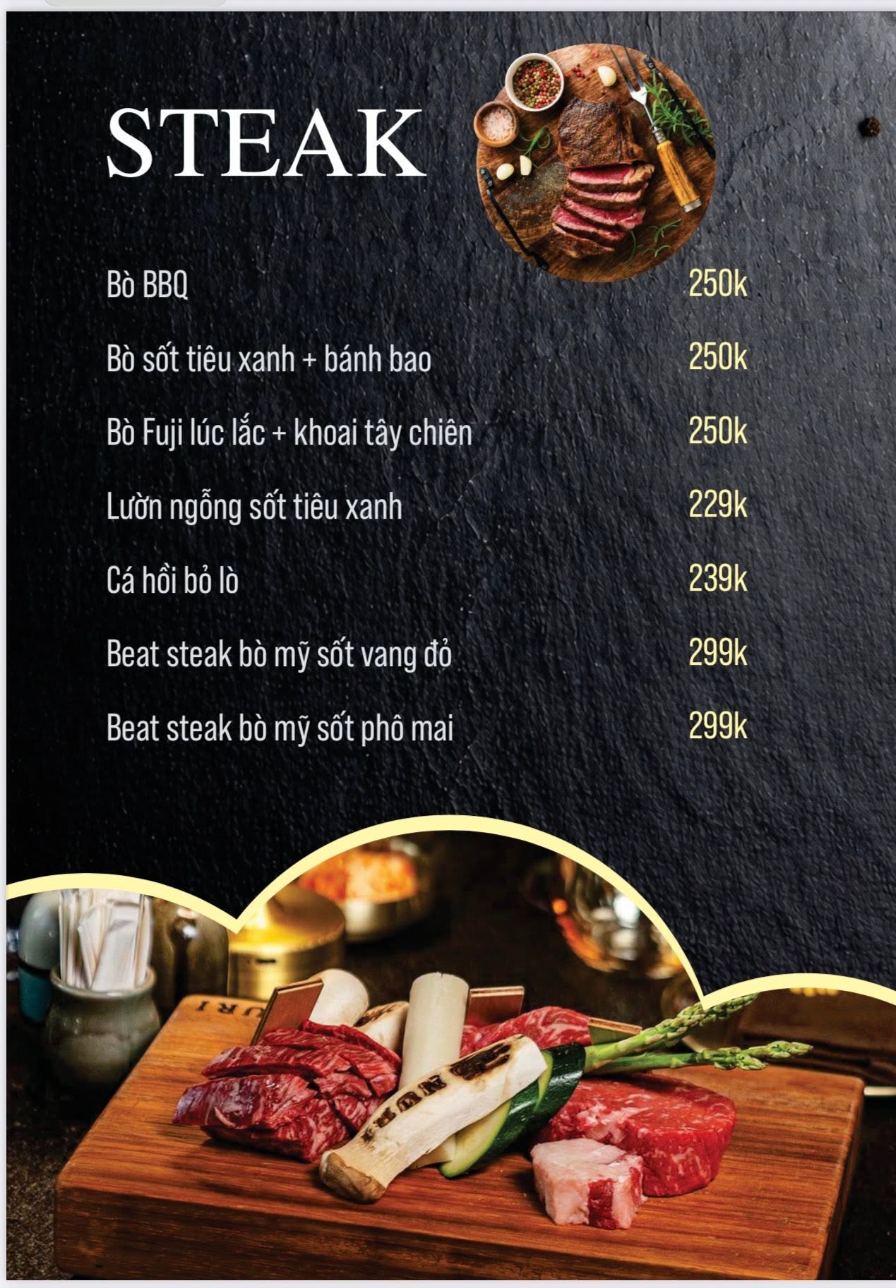 Steak menu